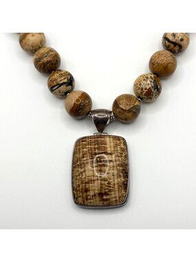 Sterling Silver Jasper Pendant Necklace With Toggle Clasp Stamped Starborn 925